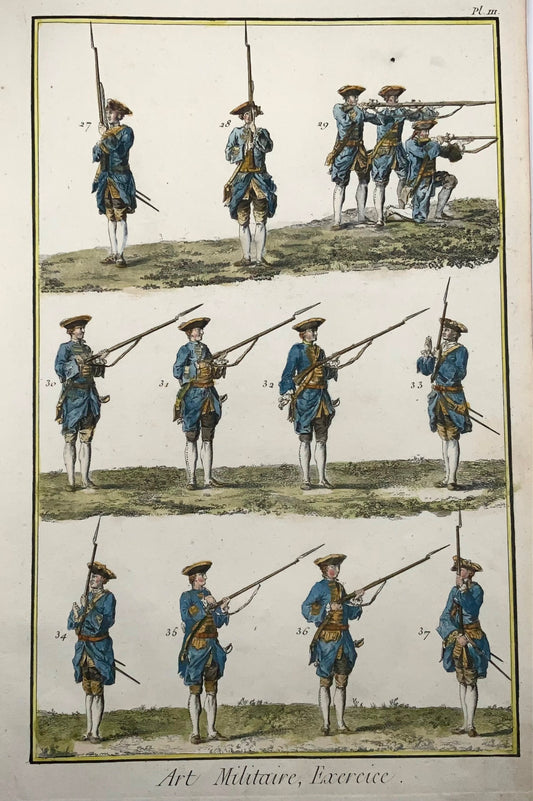 1777 Infantry exercises, large folio, hand coloured, Diderot, military