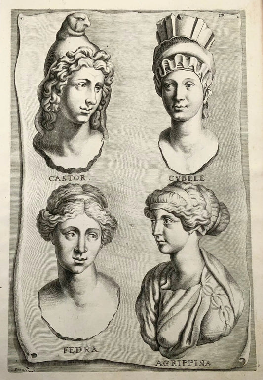 1676 Castor, Cybele, Fedora, Agrippina, Franck after Sandrart, folio engraving, mythology