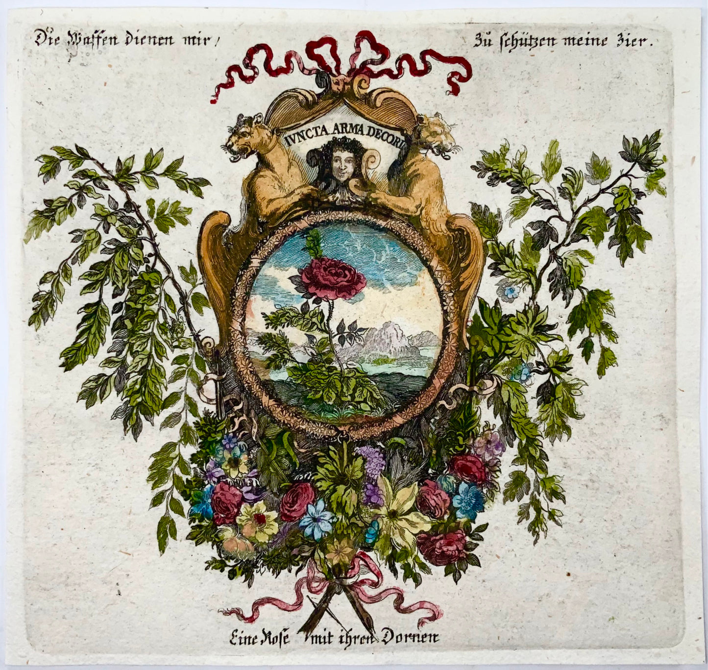 1679 Rose, bouquet, thorns, Le Brun; Le Clerc, allegory, botany