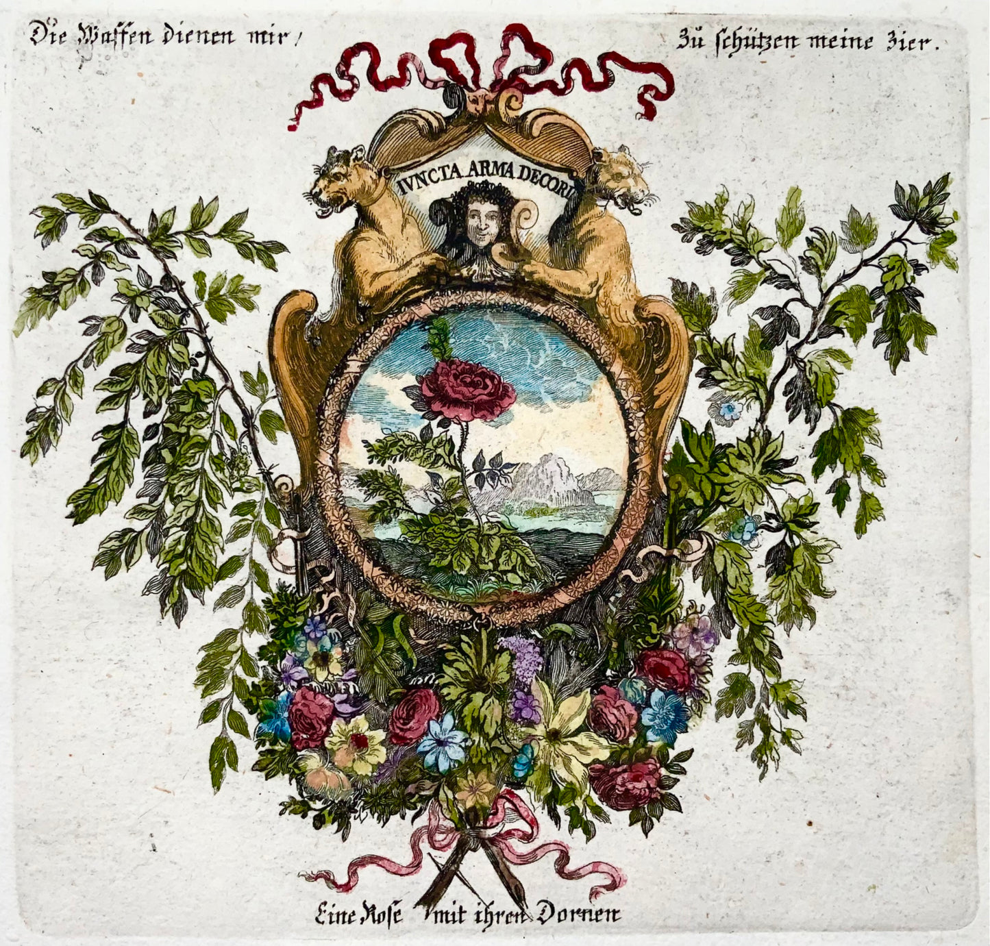 1679 Rosa, bouquet, spine, Le Brun; Le Clerc, allegoria, botanica