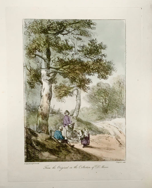 1819 Thomas Gainsborough, paesaggio, grande incisione su terreno morbido in folio, lavato