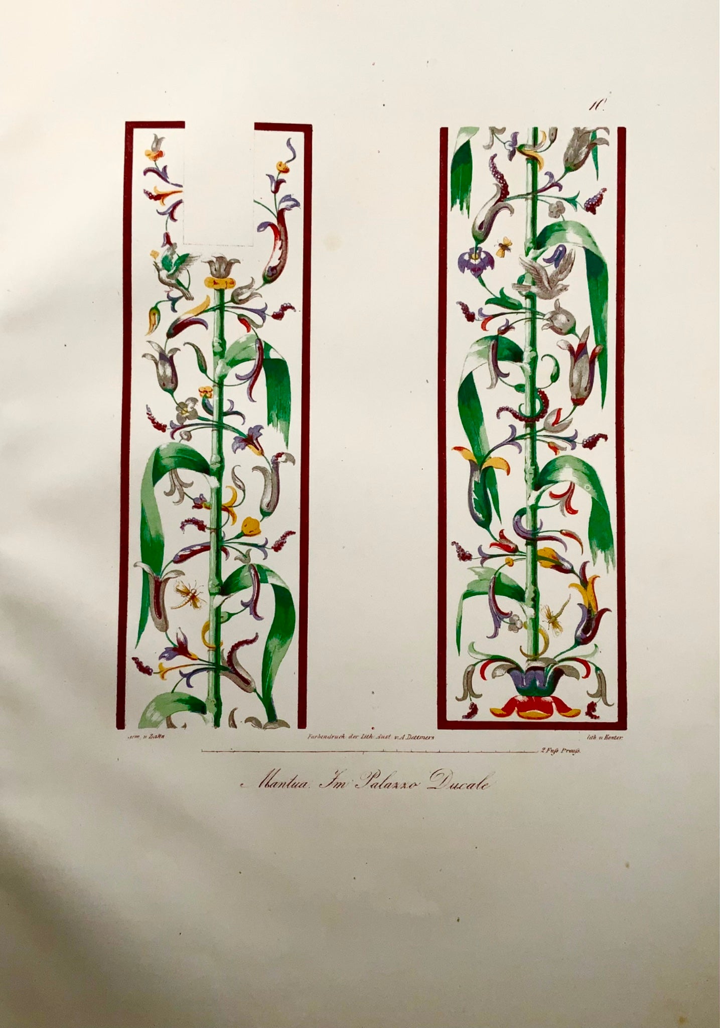 1843 Italie, fresque, Mantoue, Zahn, grand in-folio, première lithographie en couleurs, art classique (x)