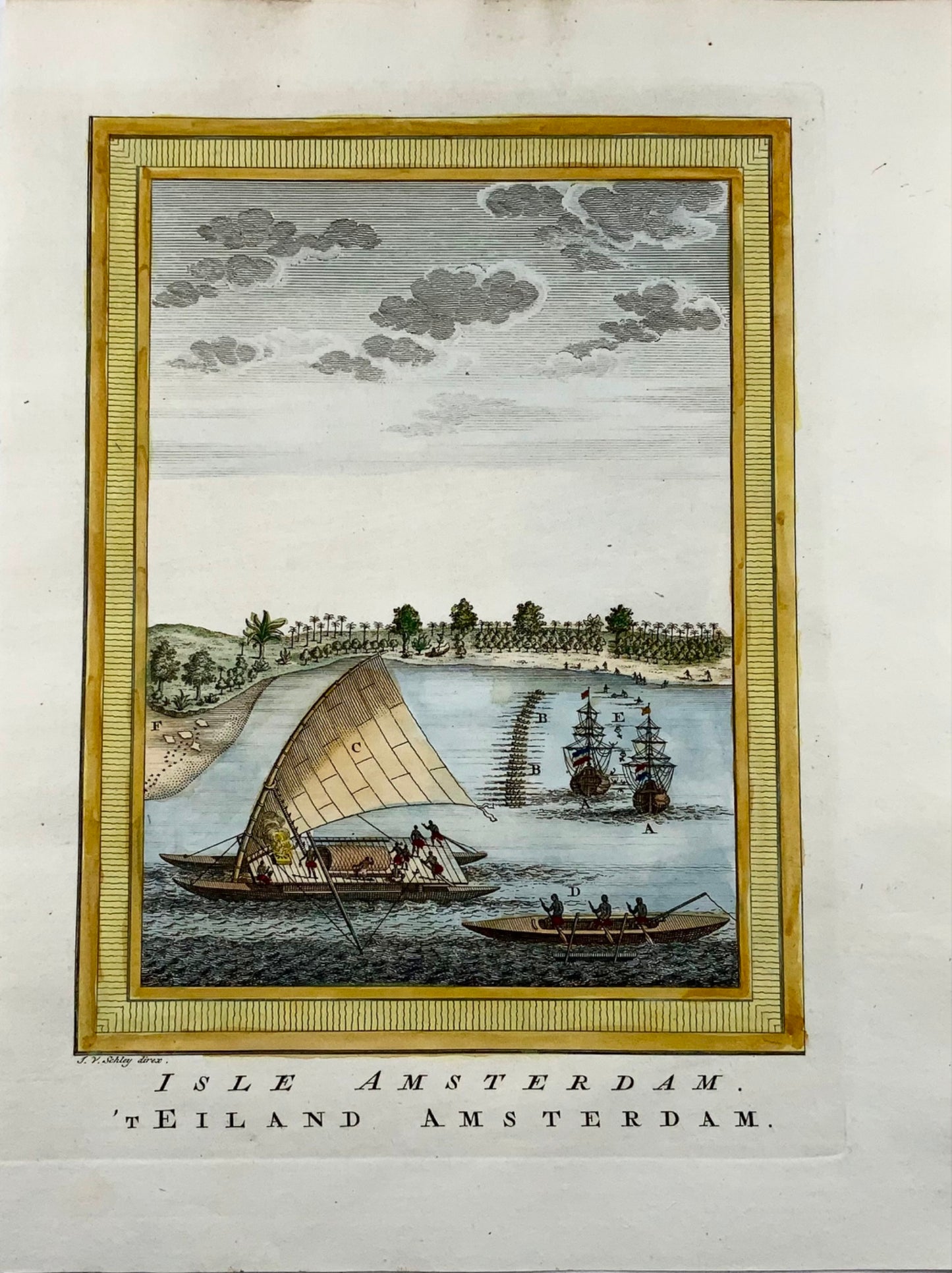 1759 Abel Tasman a Tongatapu, Tonga, Pacifico, Schley, mappa, viaggio