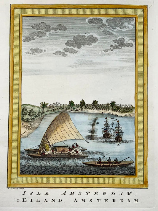 1759 Abel Tasman a Tongatapu, Tonga, Pacifico, Schley, mappa, viaggio