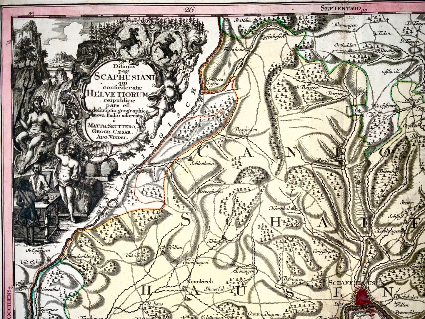 1750 Schaffhausen, Seutter, large and detailed map Switzerland