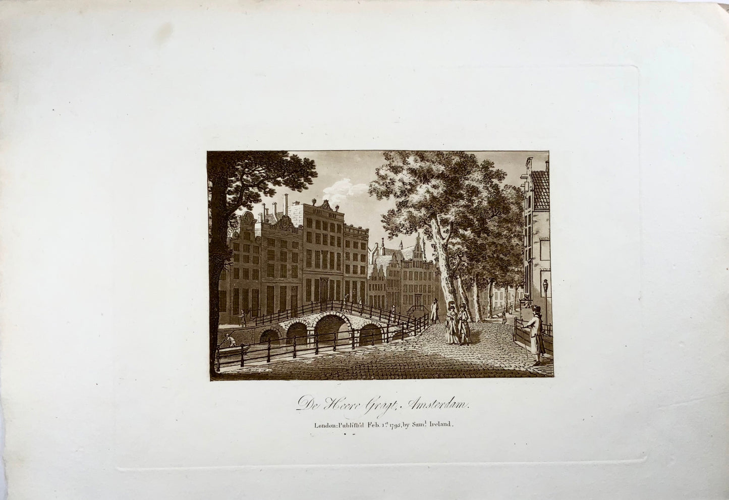 1795 Amsterdam, acquatinta seppia olandese, edizione cartacea di grandi dimensioni,