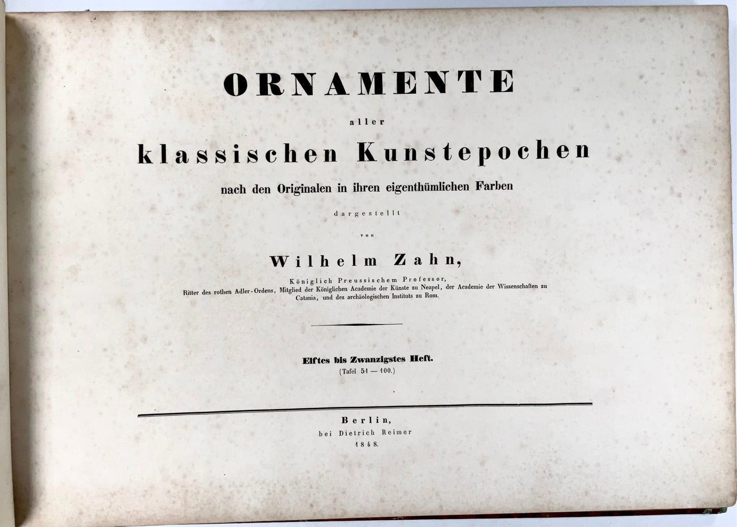 1848 Wm Zahn, Bel libro in folio sulla pittura murale pompeiana, 50 litografie a colori