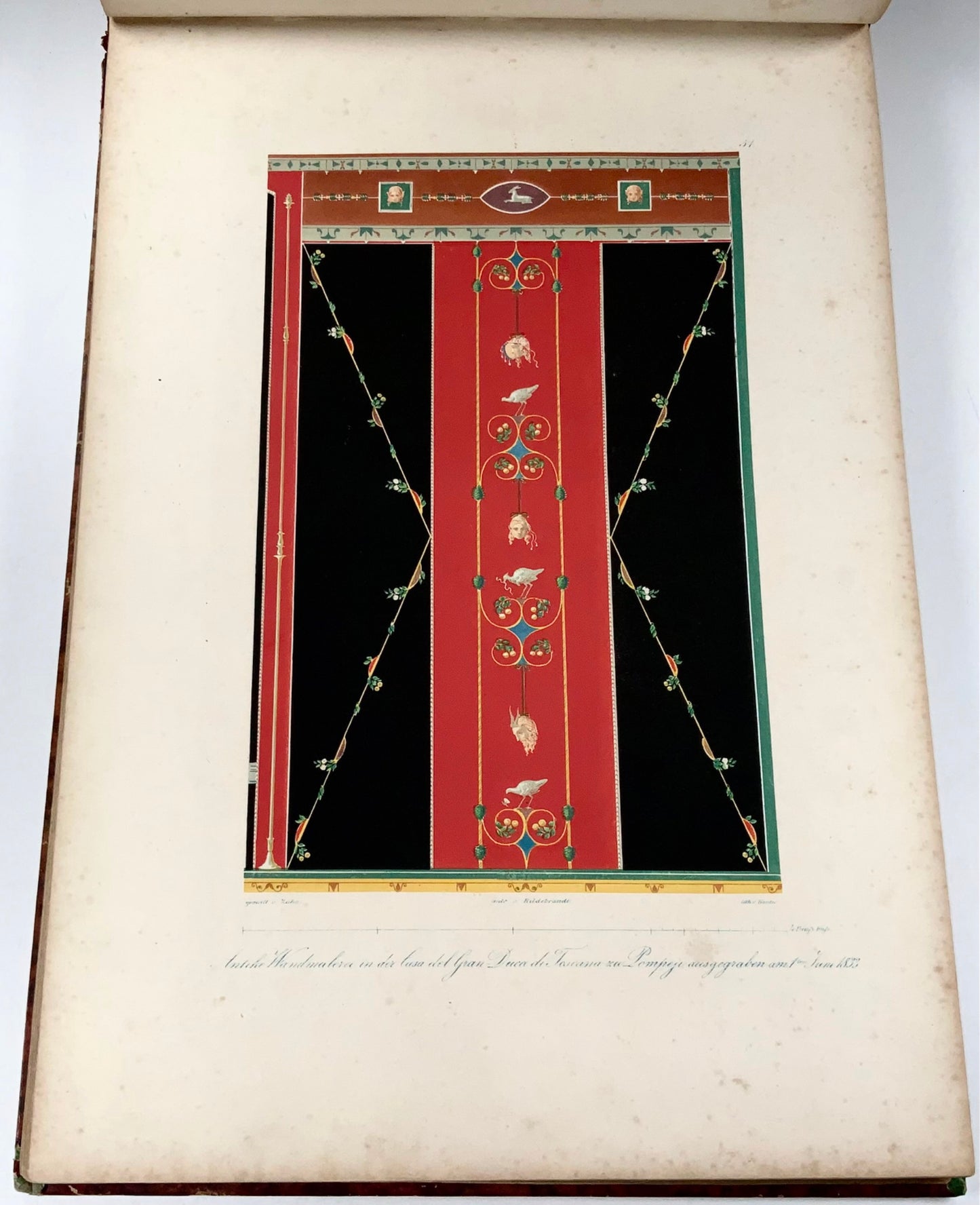 1848 Wm Zahn, Beau livre in-folio sur la peinture murale pompéienne, 50 lithographies en couleurs