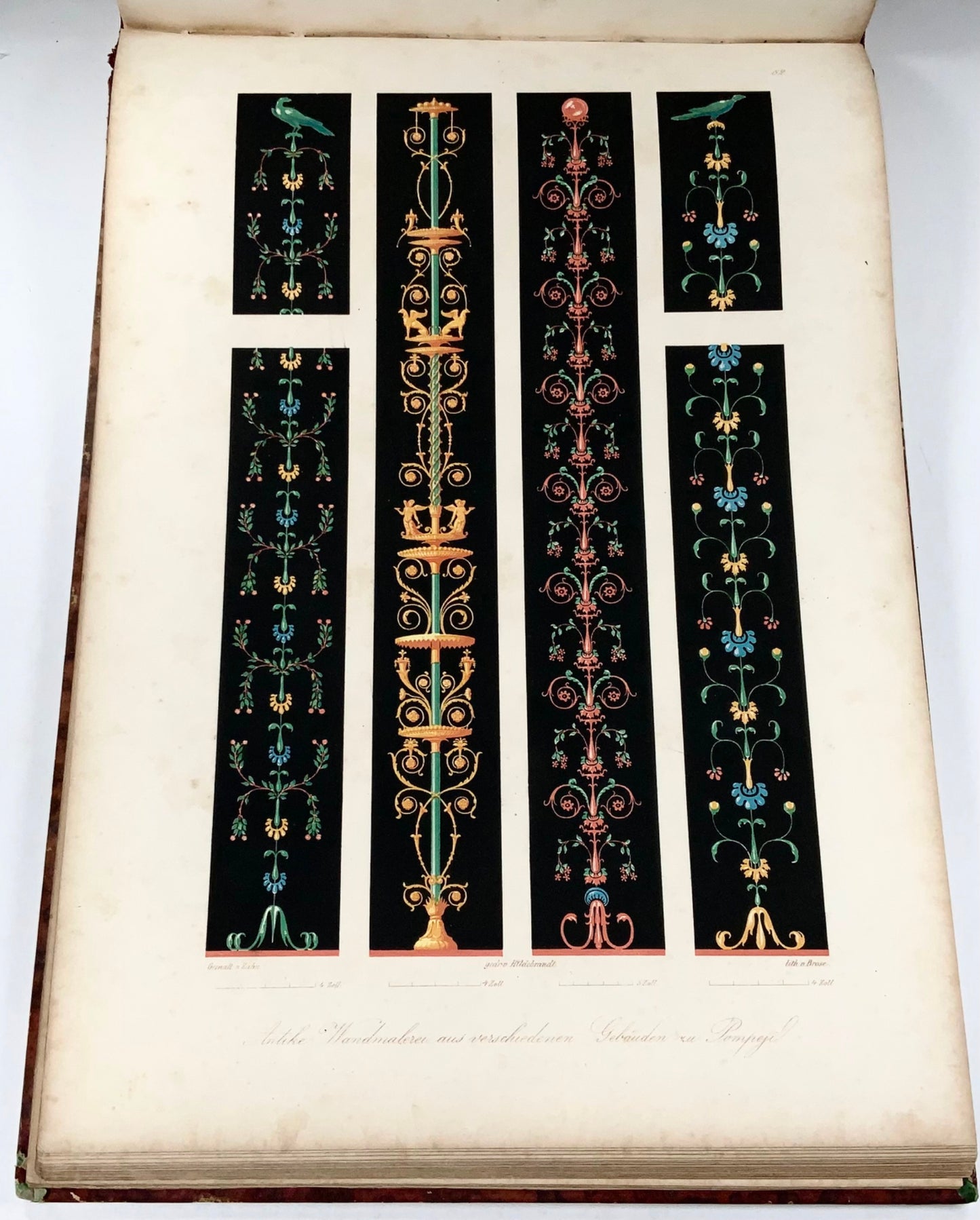 1848 Wm Zahn, Bel libro in folio sulla pittura murale pompeiana, 50 litografie a colori
