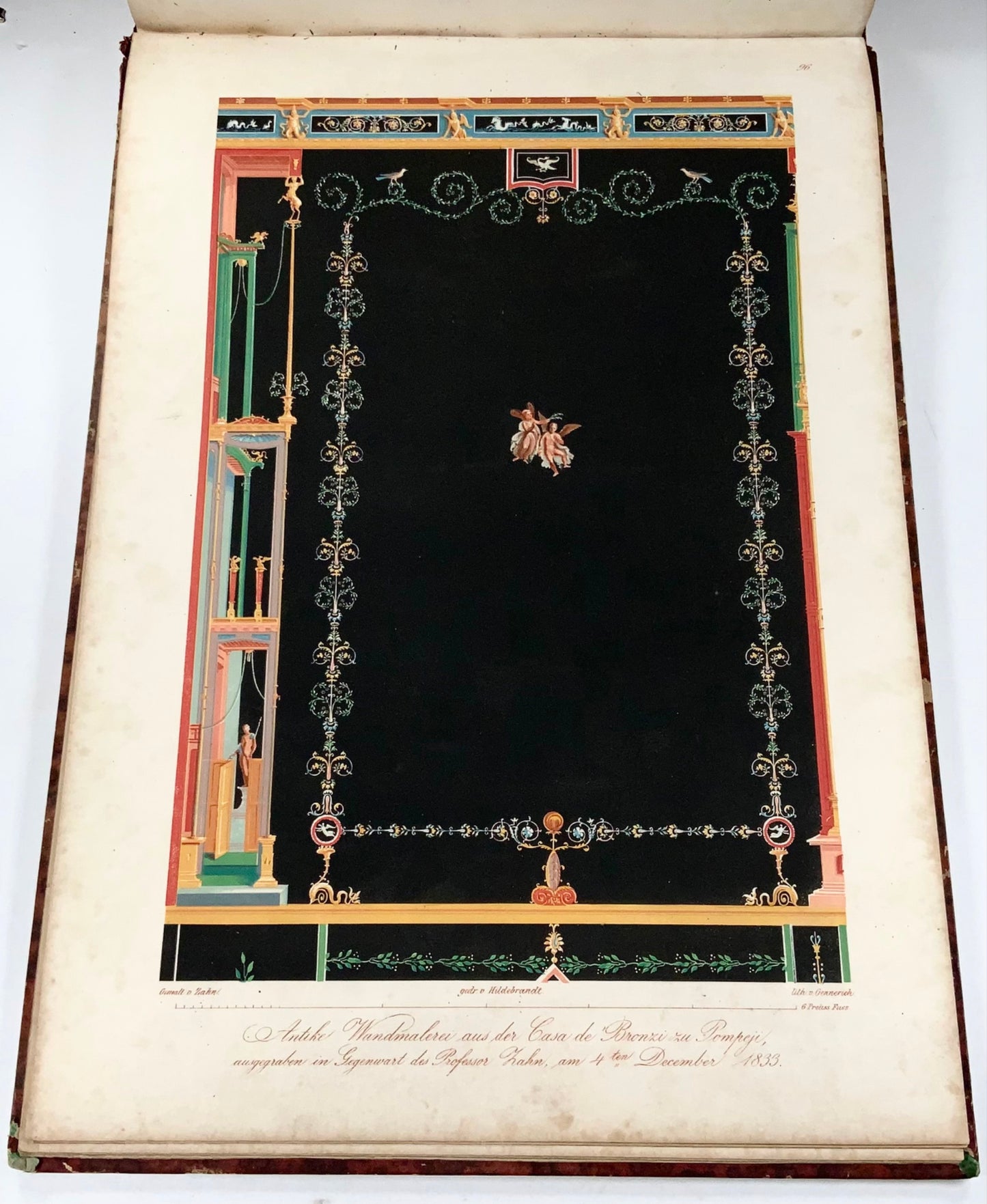 1848 Wm Zahn, Beau livre in-folio sur la peinture murale pompéienne, 50 lithographies en couleurs