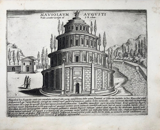 1624 Lauro, Giacomo, Mausoleo di Augusto, folio, incisione su rame, Roma, Italia, architettura classica