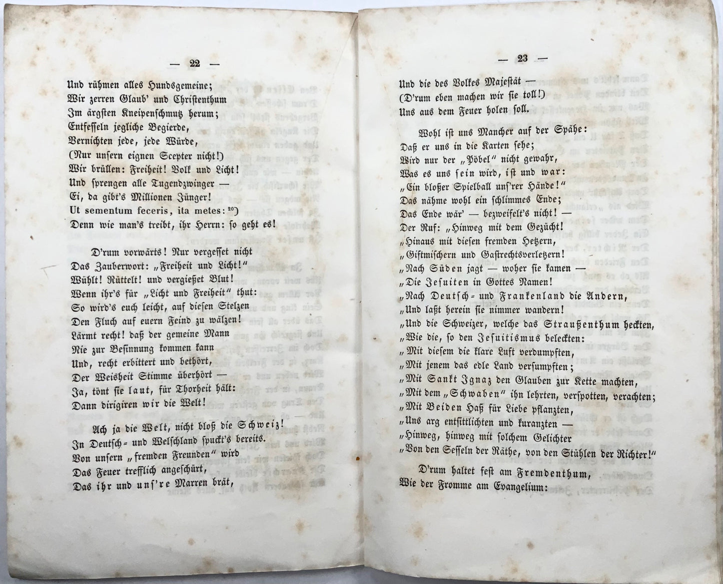 1845 Pamphlet anti-jésuite radical suisse, couverture satirique, « Père Incognitus »