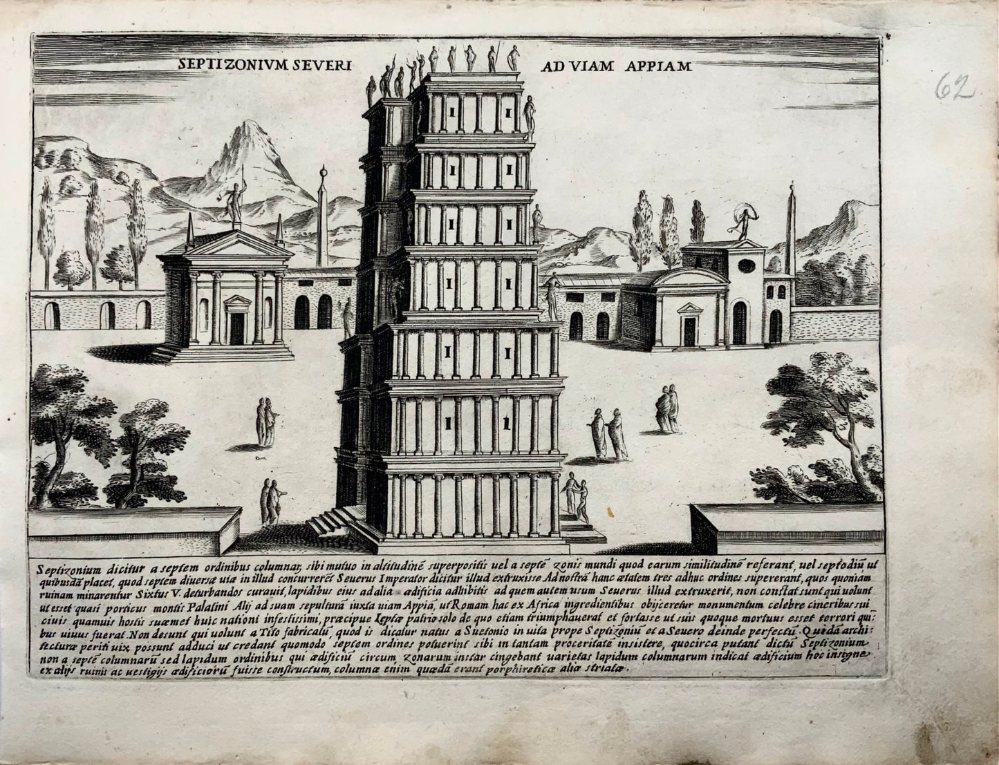 1624 Lauro, Giacomo, Via Appia Settizonio, foglio, incisione, Roma, Italia