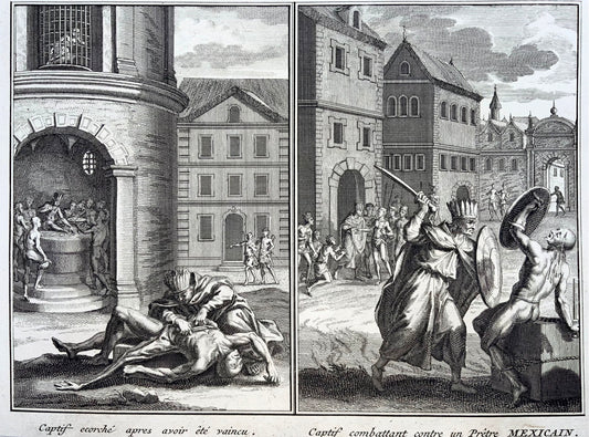 1723 Prigionieri scorticati, Vitsliputsli, Messico, Bernard Picart, incisione su rame, arte religiosa