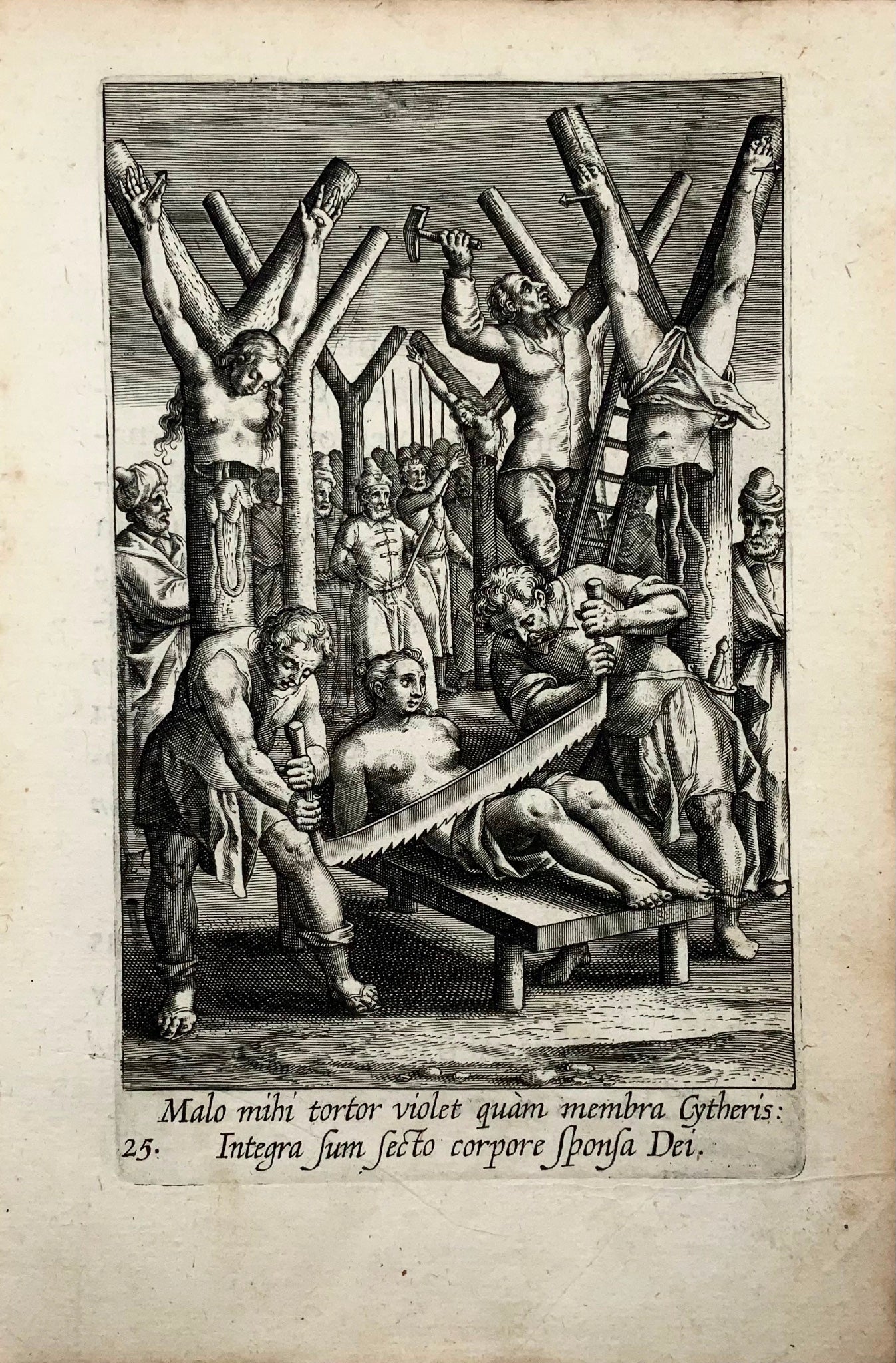1608 Torture, crucifixion, St. Alexander, Adriaen Collaert, master engraving, religious art