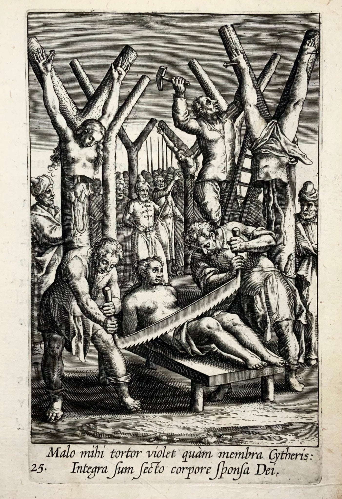 1608 Tortura, crocifissione, Sant'Alessandro, Adriaen Collaert, incisione magistrale, arte sacra