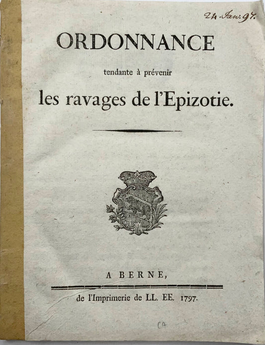 1797 Decree, cattle plague, epizootic, veterinary medicine, Switzerland