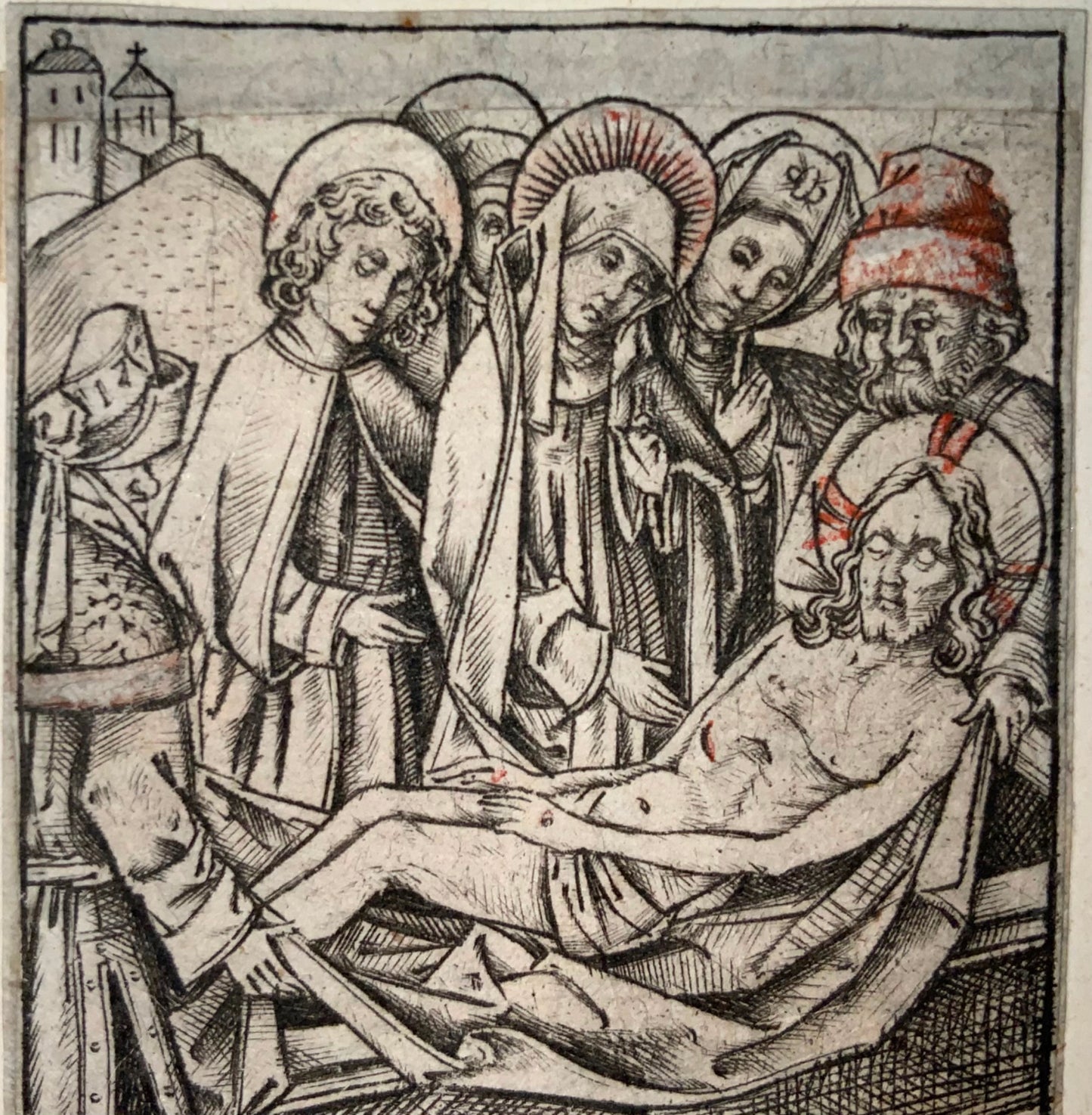 1460 c Israhel van Meckenem, Burial of Christ, metalcut, mid-15th Century, religious art