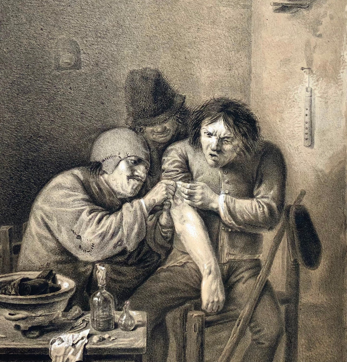 1810c Médecine, Chirurgien, N. Strixner d'après A. Brouwer, incunables de lithographie 
