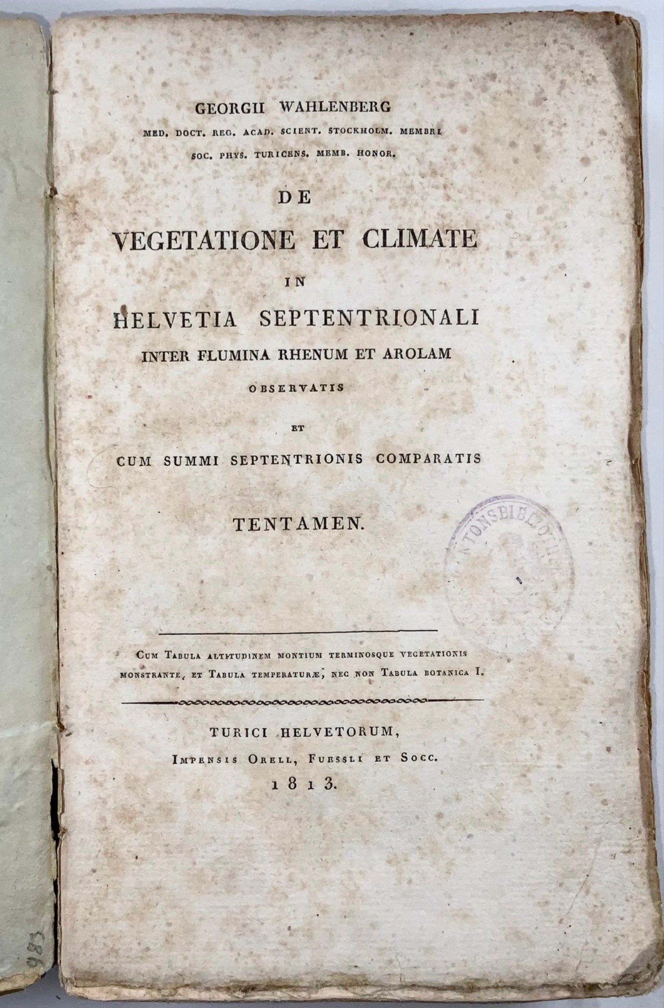1813 Wahlenberg, opera classica sull'ecologia vegetale, ottima provenienza, illustrata