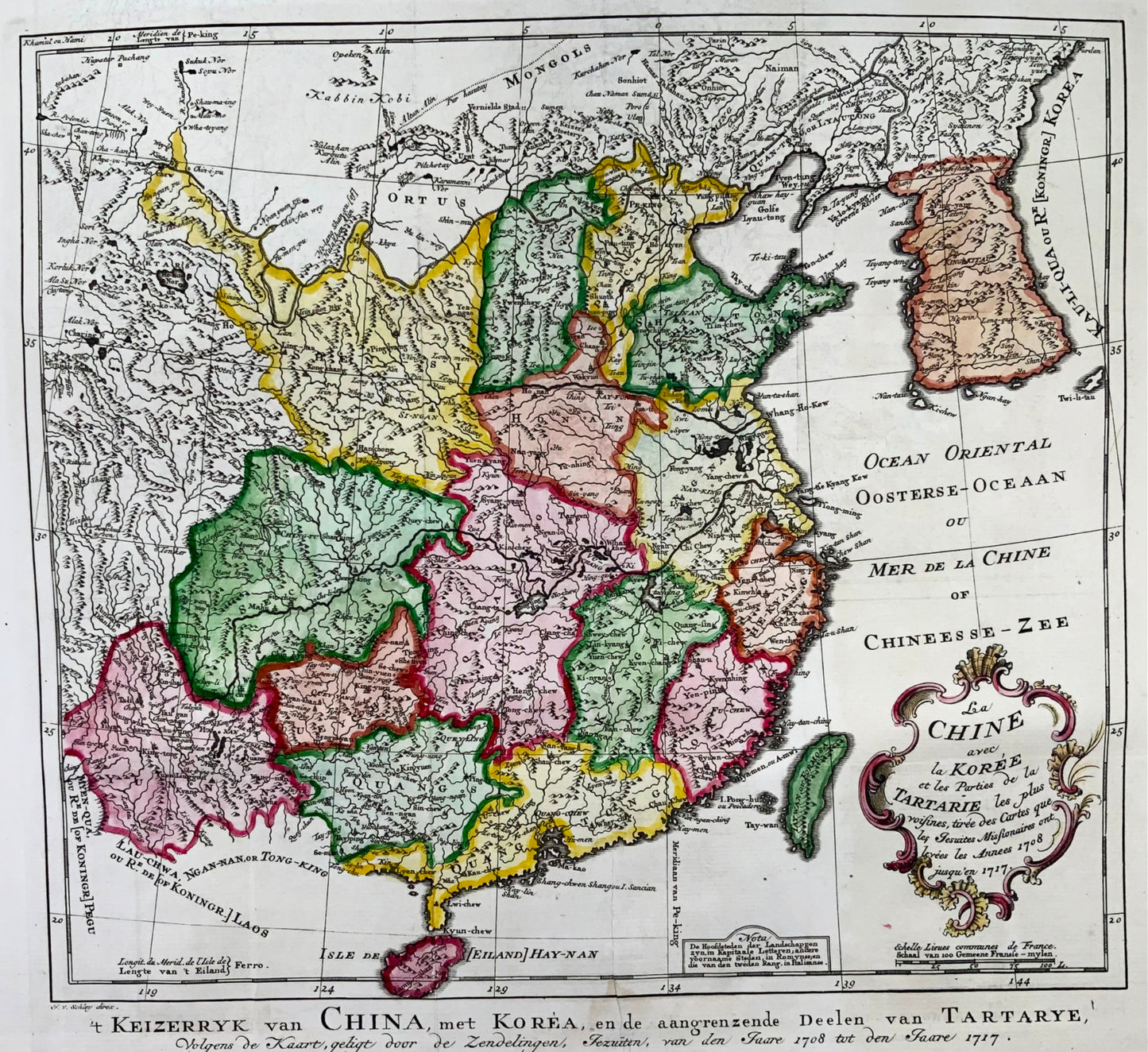 1717 China, Korea, Tartary, Bellin, Schley, large hand coloured map