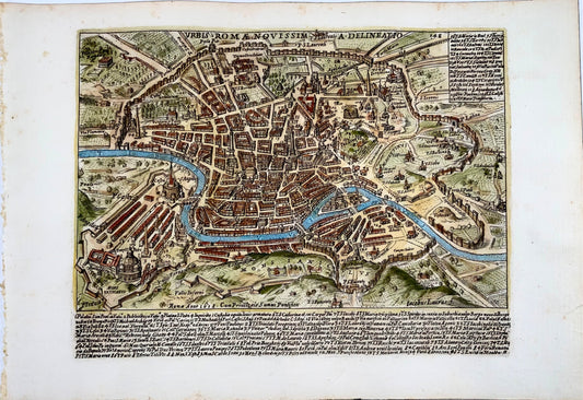 1618 Map of Rome with an oblique projection, hand coloured, J. Laurus
