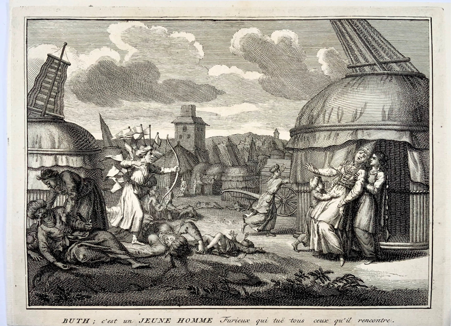1723 Divinité de la Mort. Culte de Manipa, Asie. Bernard Picart, gravure sur cuivre