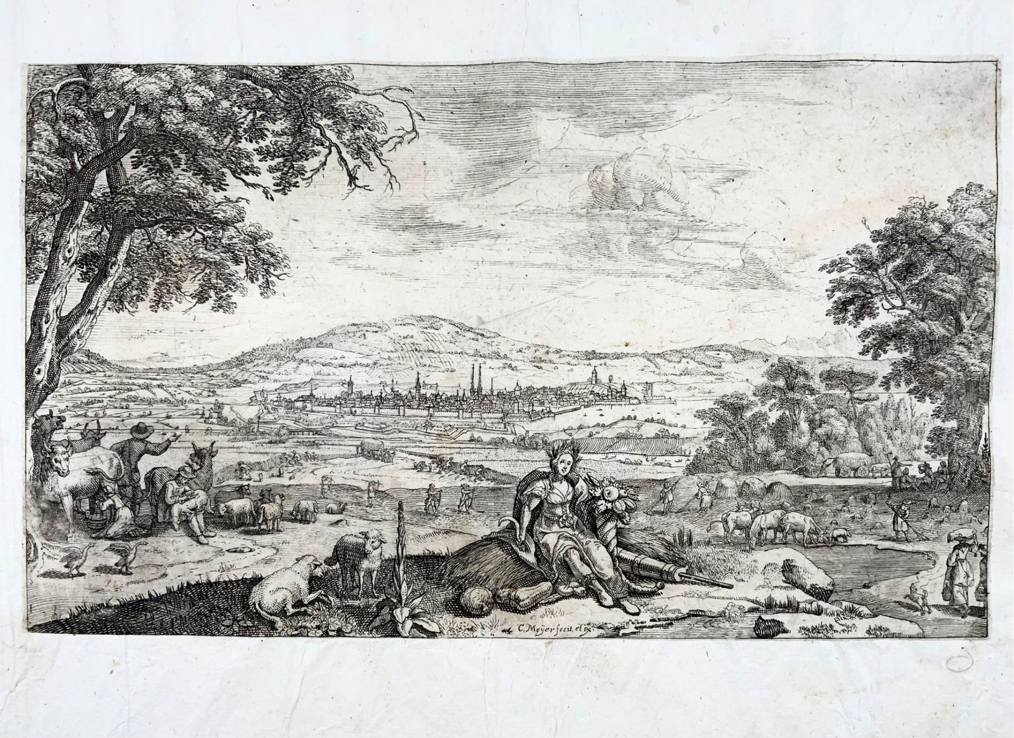 1647 Incisione su bordata, Zurigo d'estate, Conrad Meyer Svizzera