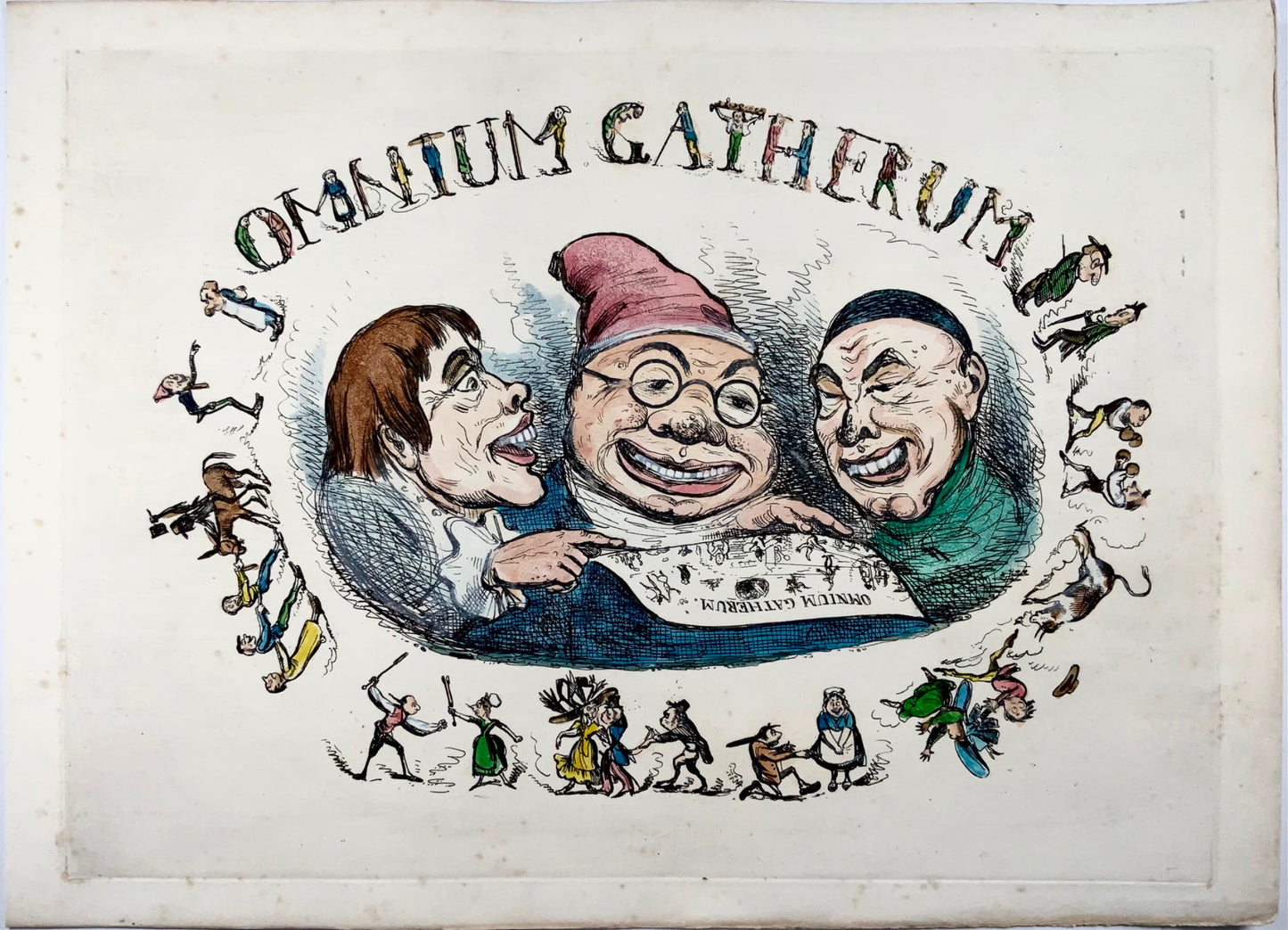 1840 Henry Heath, Omnium Gatherum, caricatura in folio, satira, originale