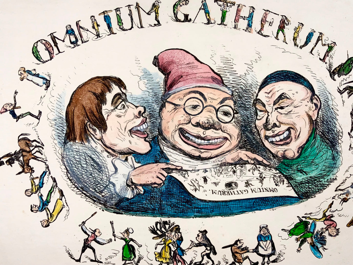 1840 Henry Heath, Omnium Gatherum, caricatura in folio, satira, originale