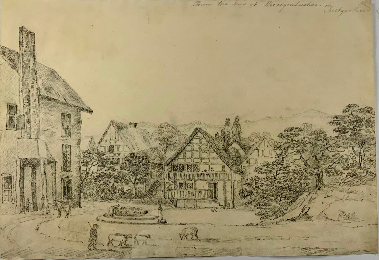 1816 pencil drawing of Herzogenbuchsee in Switzerland