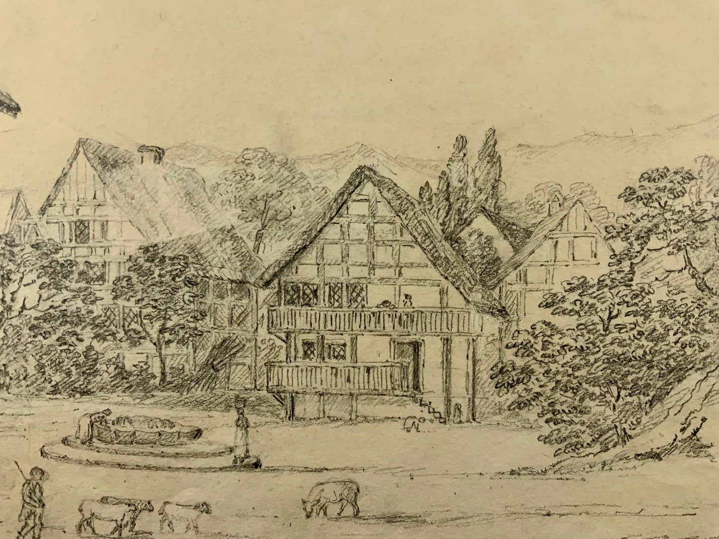 1816 pencil drawing of Herzogenbuchsee in Switzerland