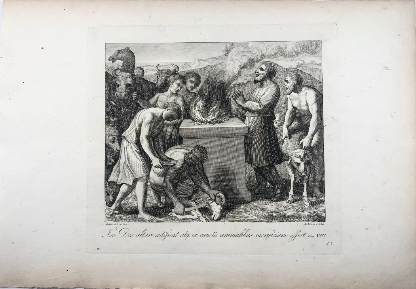 1790 Raffaello (1483-1520); A. Banzo, 38 cm Bibbia Gen 8 Sacrificio di Giacobbe