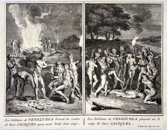 1723 Natives of Venezuela, funeral rites, Bernard Picart, copper engraving