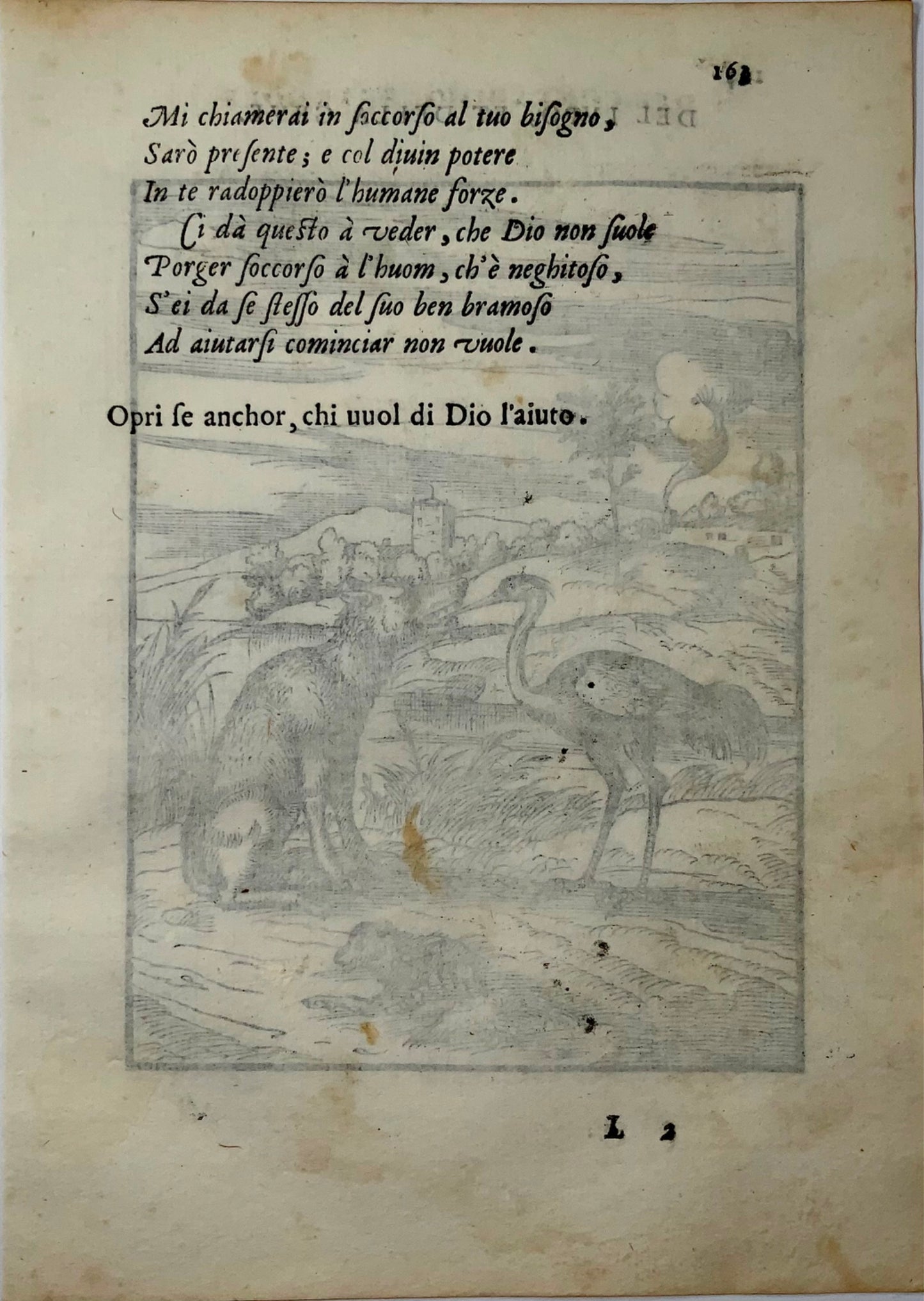 1570 Il lupo e l'airone, Verdizotti (n. 1525), xilografia, favola, arte