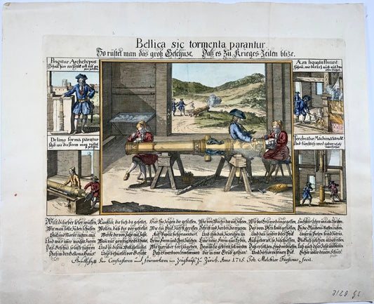 1715 Military broadside, artillery, canon production, Fuessli, folio